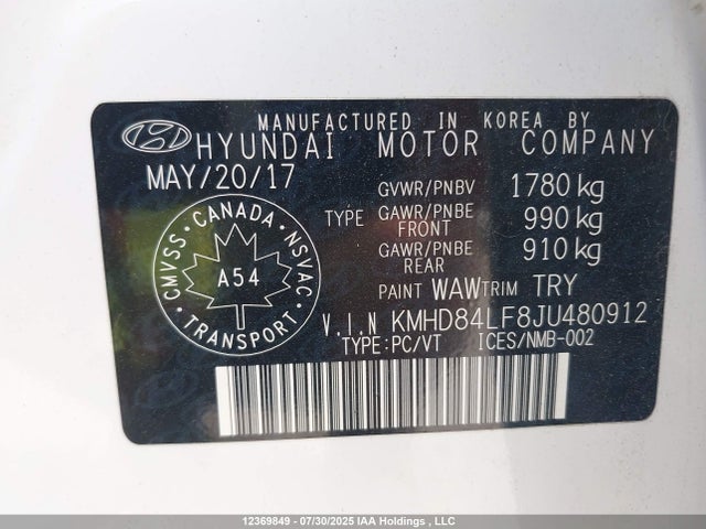 KMHD84LF8JU480912 Hyundai mpi nu