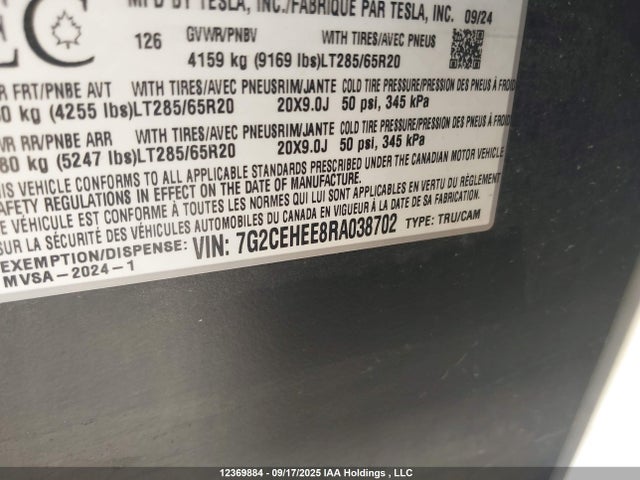 Aukcja sprzedaży 2024 Tesla Cybertruck Cyberbeast, vin: 7G2CEHEE8RA038702, numer aukcji: 12369884
