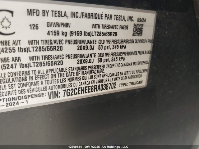 Aukcja sprzedaży 2024 Tesla Cybertruck Cyberbeast, vin: 7G2CEHEE8RA038702, numer aukcji: 12369884