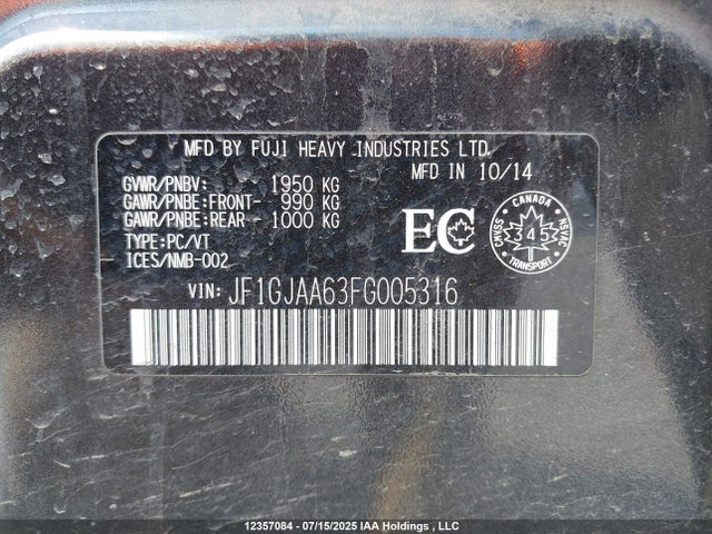 JF1GJAA63FG005316 Subaru 2.0l na