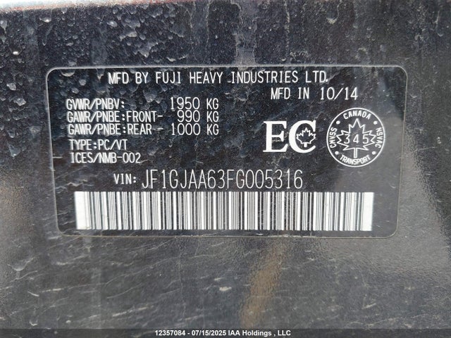 JF1GJAA63FG005316 Subaru 2.0l na
