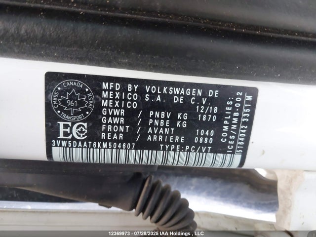 3VW5DAAT6KM504607 Volkswagen 2019