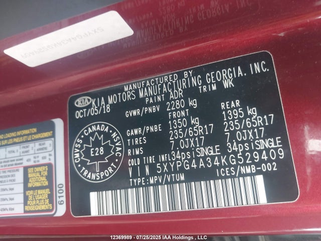 5XYPG4A34KG529409 KIA gdi theta-ii