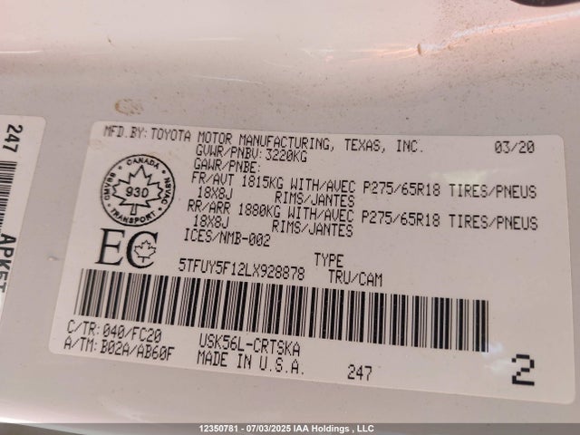 5TFUY5F12LX928878 Toyota 3ur-fe