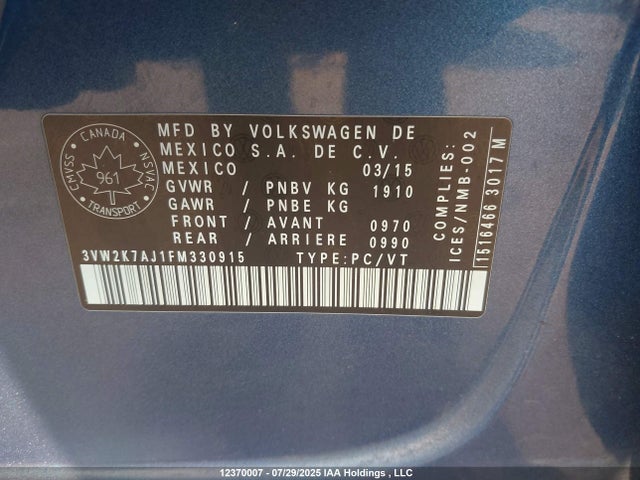 3VW2K7AJ1FM330915 Volkswagen Jetta