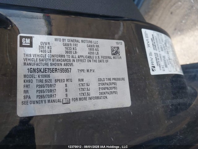 1GNSKJE75ER195957 Chevrolet lc9 - flex fuel (gas/alc), aluminium cylinder, deactivation