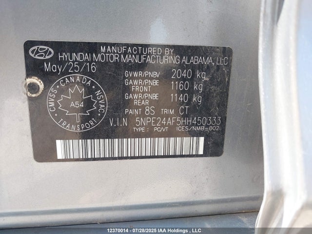 Hyundai Sonata 2017 5NPE24AF5HH450333 Image 9