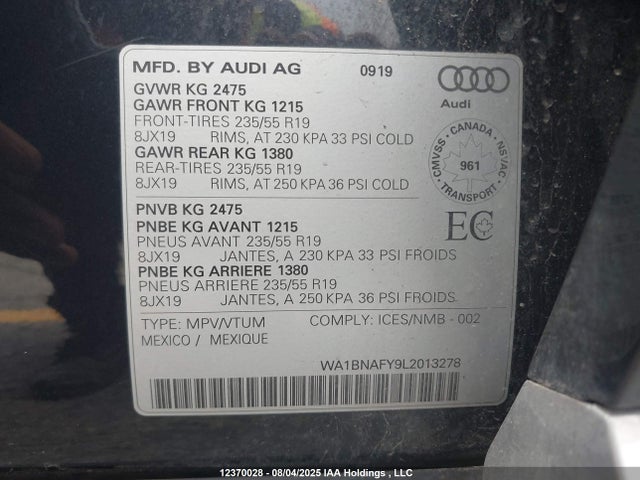 Audi 2020 2020 WA1BNAFY9L2013278 Image 9