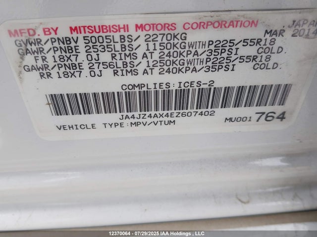 Mitsubishi sohc mivec 2014 JA4JZ4AX4EZ607402 Image 9