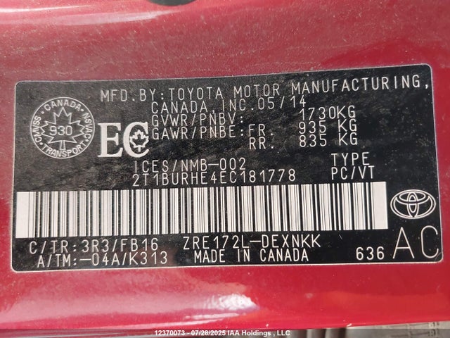 Toyota 2zr-fe 2014 2T1BURHE4EC181778 Image 18