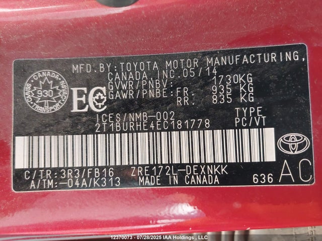Toyota 2zr-fe 2014 2T1BURHE4EC181778 Image 9