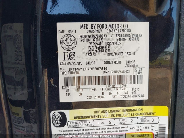 Aukcja sprzedaży 2011 Ford F150 Supercrew, vin: 1FTFW1EF7BFB67516, numer aukcji: 12370075
