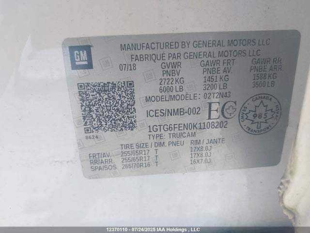 1GTG6FEN0K1108202 GMC lgz - direct injection, variable valve timing, alum, var2, gen 2