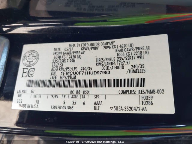 1FMCU0F71HUD97983 Ford 2.5l i-vct