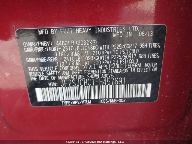 Subaru 2.5na c0 2014 JF2SJCHC1EH457691 Image 9