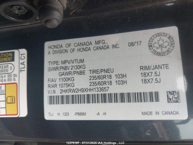 Honda l15be 2017 2HKRW2H9XHH133657 Image 9