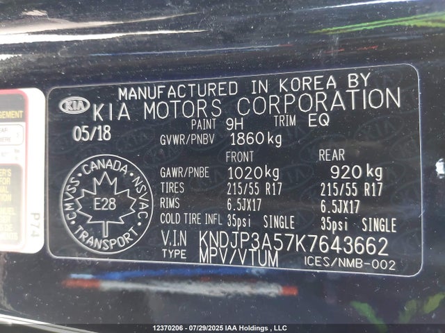 KNDJP3A57K7643662 KIA g gdi