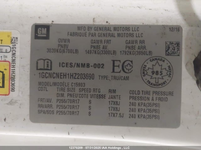 1GCNCNEH1HZ203690 Chevrolet lv3 - gen 5, sidi, vvt: variable valve timing, e85 max, alum