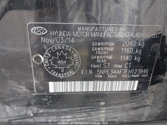 5NPE34AF7FH123846 Hyundai dohc gdi theta-ii