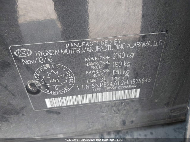5NPE24AF2HH525845 Hyundai 2017