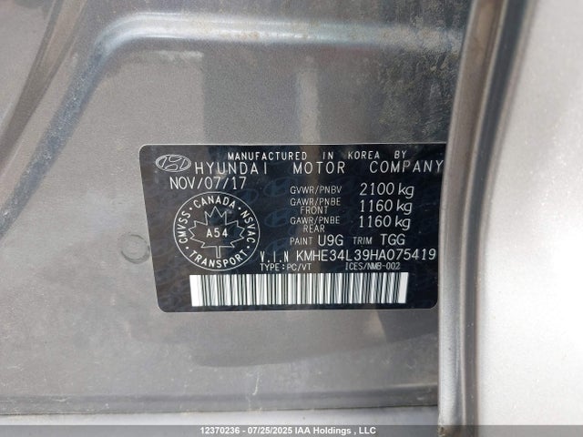 KMHE34L39HA075419 Hyundai gdi nu