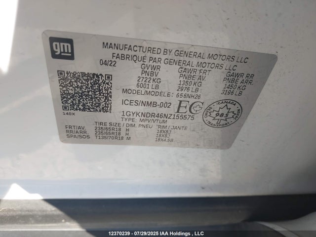 1GYKNDR46NZ155575 Cadillac lsy