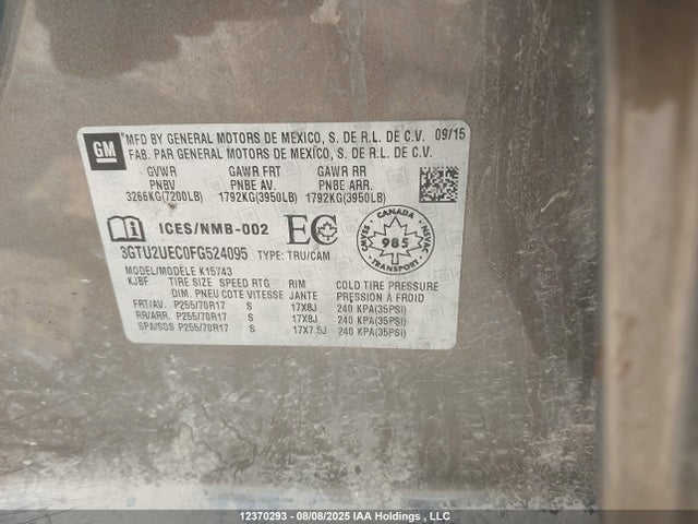 3GTU2UEC0FG524095 GMC l83 - vvt, active fuel management, aluminum