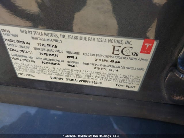 5YJSA1V28FF099229 Tesla 3 phase a/c induction (dual motor)
