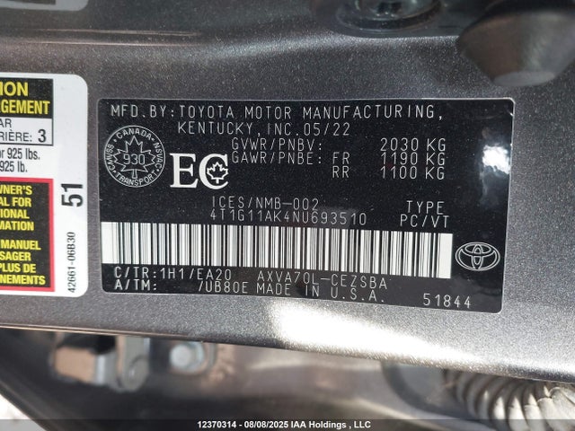 4T1G11AK4NU693510 Toyota a25a-fks