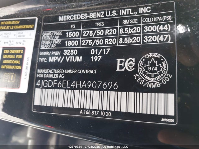 4JGDF6EE4HA907696 Mercedes-Benz m276