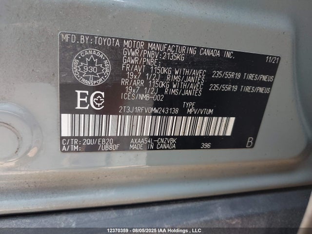 2T3J1RFV0MW243138 Toyota a25a-fks