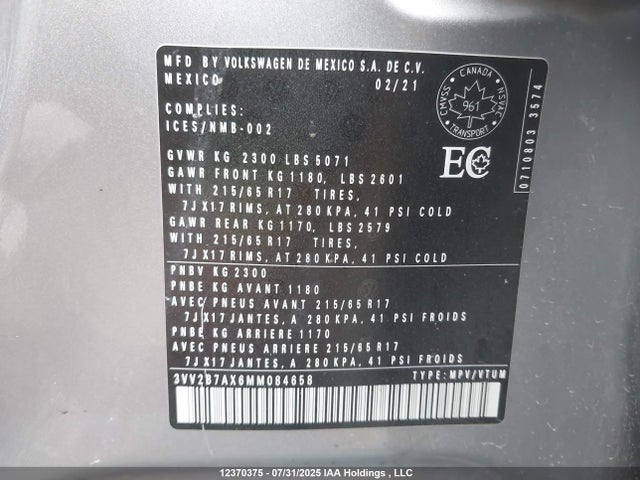 Volkswagen 2021 2021 3VV2B7AX6MM084658 Image 9