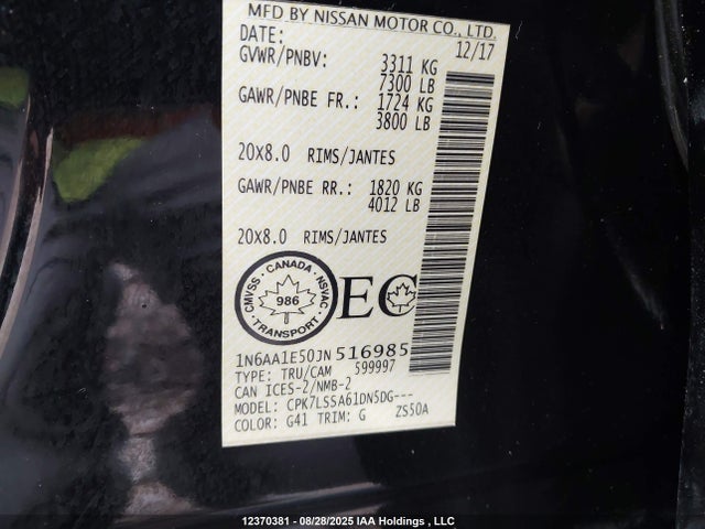 Nissan Titan 2018 1N6AA1E50JN516985 Image 9