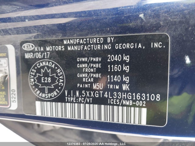 5XXGT4L33HG163108 KIA g 2.4 dohc gdi