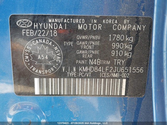 KMHD84LF2JU651556 Hyundai mpi nu