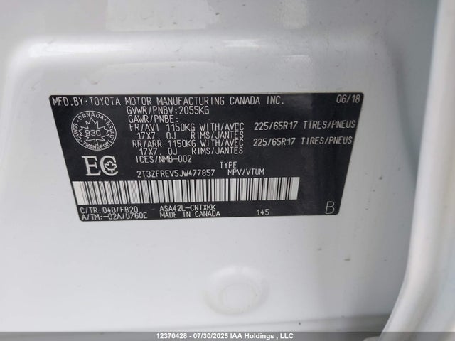 2T3ZFREV5JW477857 Toyota 2ar-fe
