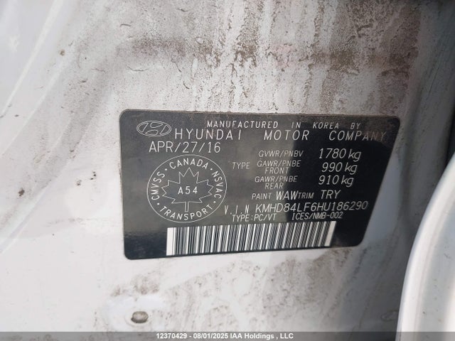 KMHD84LF6HU186290 Hyundai 2017