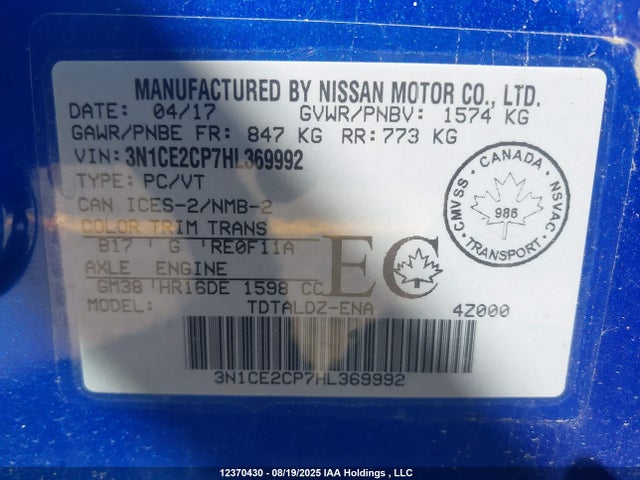 3N1CE2CP7HL369992 Nissan 2017