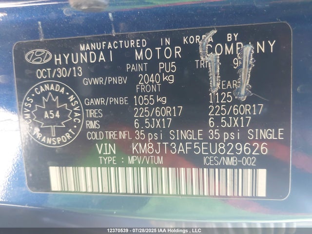 KM8JT3AF5EU829626 Hyundai gdi nu