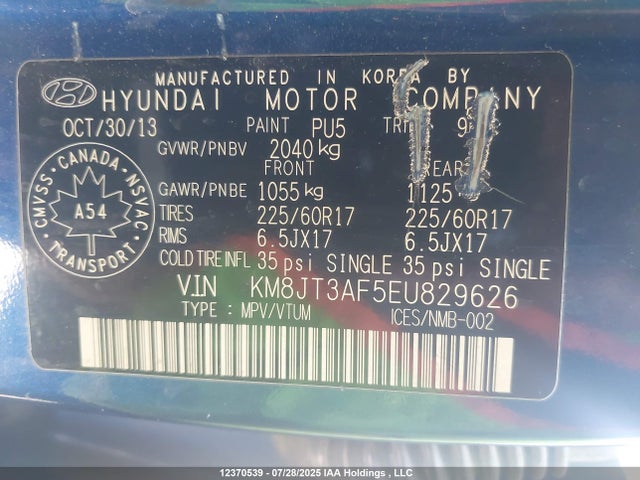 KM8JT3AF5EU829626 Hyundai gdi nu