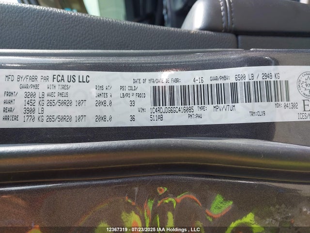 1C4RDJDG6GC416085 Dodge 2016