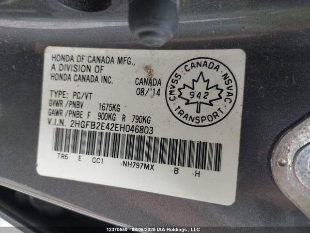 Honda r18z1 2014 2HGFB2E42EH046803 Image 9