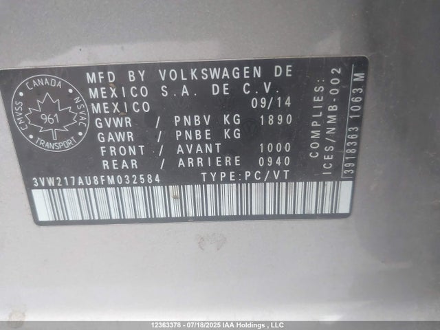3VW217AU8FM032584 Volkswagen 2015