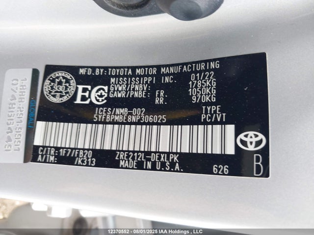 Toyota 2zr-fae 2022 5YFBPMBE8NP306025 Image 9