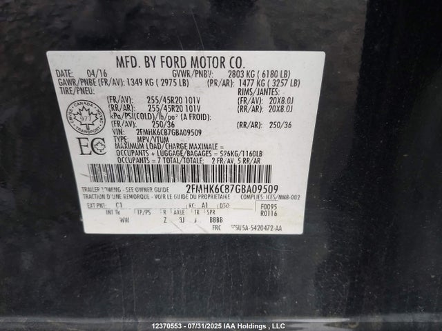 Ford 2016 2016 2FMHK6C87GBA09509 Image 9