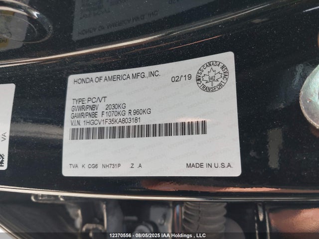 1HGCV1F35KA803181 Honda l15be