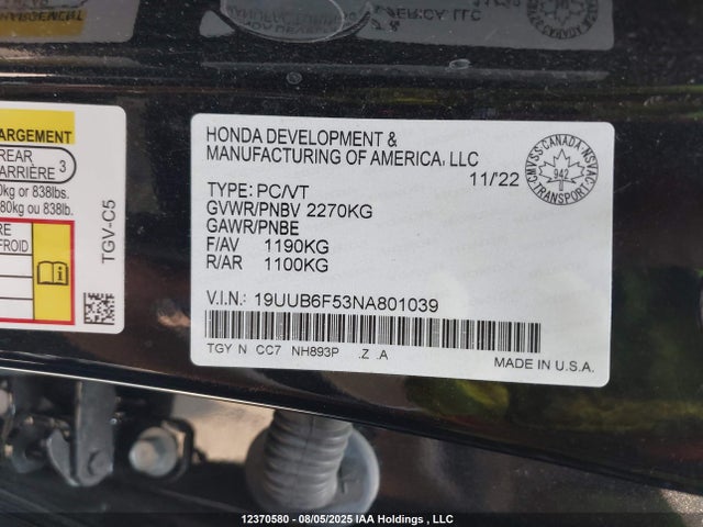 19UUB6F53NA801039 Acura k20c6
