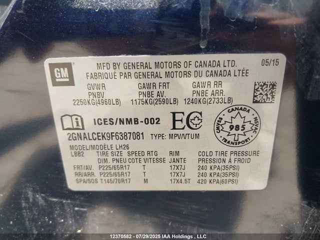 2GNALCEK9F6387081 Chevrolet lea - flex fuel (gas/alc), aluminum, ho,
