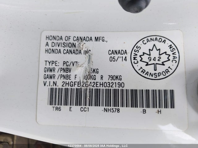 Honda r18z1 2014 2HGFB2E42EH032190 Image 9