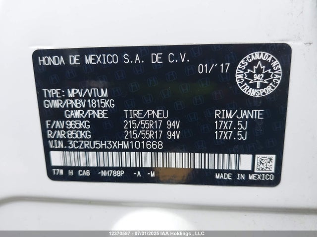 3CZRU5H3XHM101668 Honda r18z9
